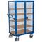 Shelf trolley with wire mesh walls with lockable doors
